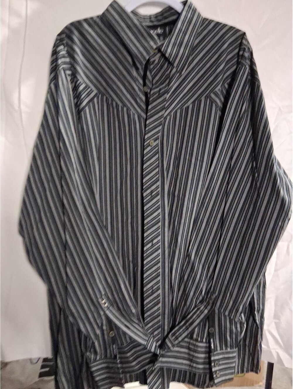 Vintage Pelle Pelle Shirt Mens 4XL Gray Stripe Button Back Embroidered Y2K J2